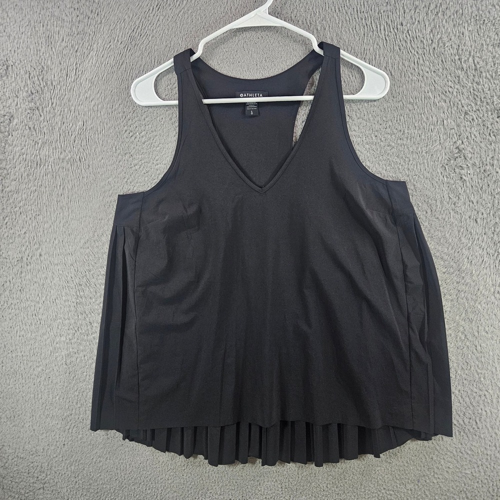 Athleta Womens Black Pleated Racerback V-Neck Tank Top Size L Large